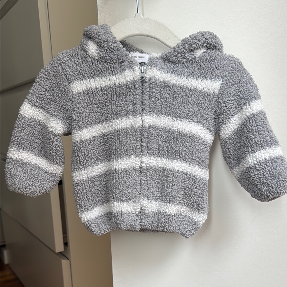 Angel Dear Chenille Gray and White Striped Hoodie - size 0-6 months